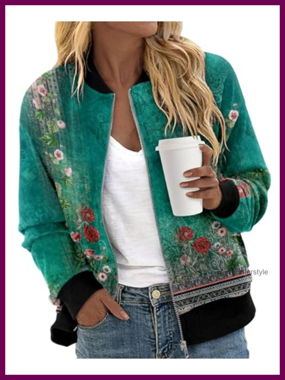 Women's Zip Up Bomber Jacket Casual Long Sleeve Sweatshirt Coat with Pockets